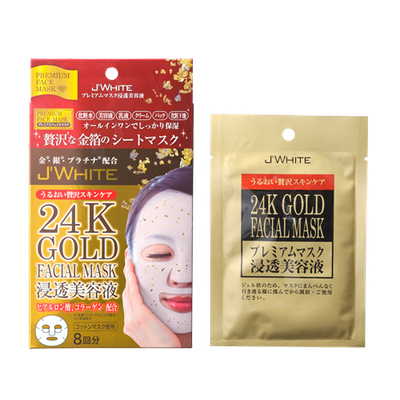 J’WHITE 24K Gold Facial Mask<br>内容量：25g×8枚入り<br>JANコード：4580667070012