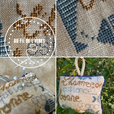 Création AU FIL DE L YERES, lin, broderie, point de croix, création artisanale, fiche, kit, Normandie