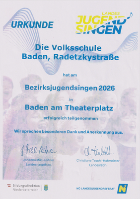 Urkunde Bezirksjugendsingen 2026