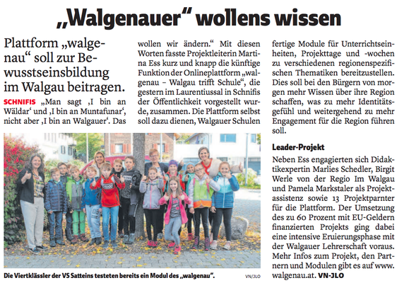 Walgenau° - Eine Region trifft Schule I Vorarlberger Nachrichten (Oktober 2019)