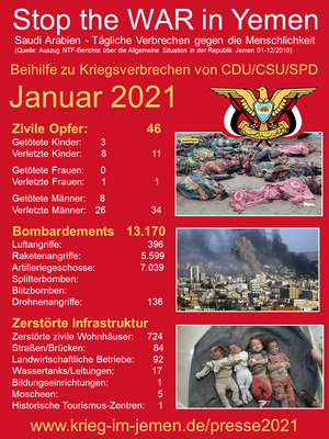 01/2021 - Stop the WAR in Yemen - tagtägliche Kriegsverbrechen der US/Saudi/Emirati/Israeli-Kriegskoalition 