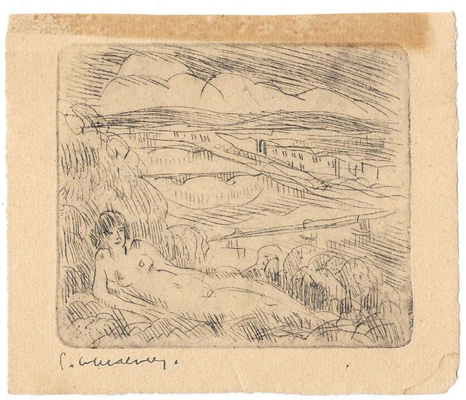 Nu au paysage, eau-forte, sans date.