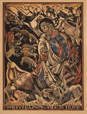 Saint Erasme d'Antiche, bois en couleurs, 1925
