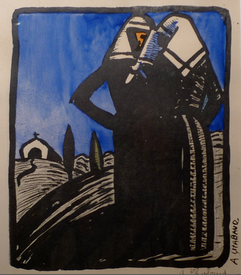 Chabaud, Deux femmes au foulard, 240x200, 15 ex, rehaussé à la gouache.