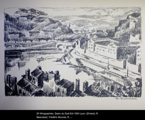 Curnier, Vue de Lyon et de la Saône, litho, 1934.
