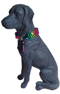 Bild 3 / Art.-Nr.: 6040 / Halsband "4 Reihige Pipa" Schwarz/Funny Rainbow (4cm breit / Karabinerverschluss) mit Zottel /  Halsumfang 48cm)     Preis: CHF 45.-    