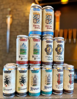 Pyramid of beers at Barley and Sword Brewing Co., San Diego CA