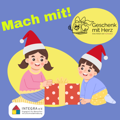 Grafik zur  Geschenk mit Herz Aktion, Integra ist Sammelstelle bis zum 14.11.2025