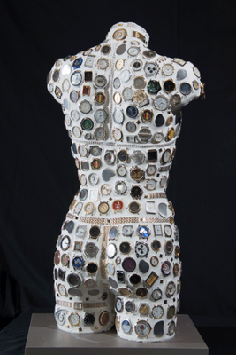 Weibliche Weibliche Büste Uhren Retro Vintage Uhr Nadeln Wake Ringe Armband Bewegung Element Steampunk Skulptur Metall Mosaik Statue Dekoration