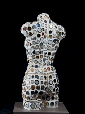 Buste Femme Féminin Montres Horloge vintage rétro aiguilles réveils bracelet mouvement élément sculpture steampunk décoration statue mosaïque métallique