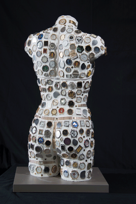Female Female Bust Watches Retro Vintage Clock Needles Wake Rings Bracelet Movement Element Steampunk Sculpture Metal Mosaic Statue Decoration