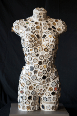 Weibliche Weibliche Büste Uhren Retro Vintage Uhr Nadeln Wake Ringe Armband Bewegung Element Steampunk Skulptur Metall Mosaik Statue Dekoration