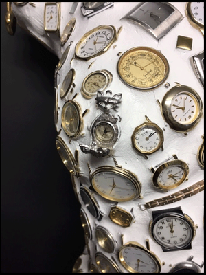Buste Femme Féminin Montres Horloge vintage rétro aiguilles réveils bracelet mouvement élément sculpture steampunk décoration statue mosaïque métallique