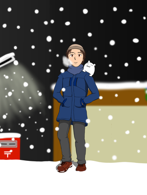 雪降る中での帰宅イラスト
