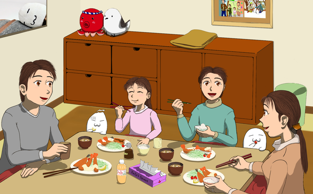 家族の夕食イラスト
