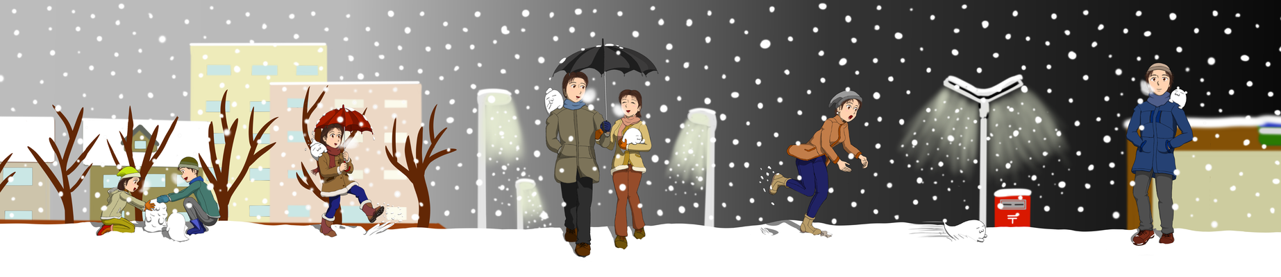 雪降る街イラスト