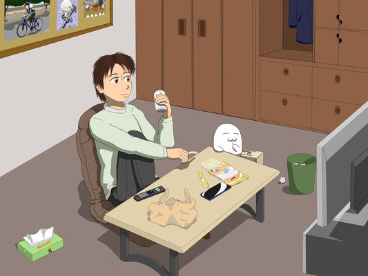 チャリのお兄さん、テレビ観ながら家吞み。誰にも邪魔されずゆっくりと出来る、自分だけの時間ですね。