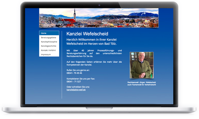 Der Anwalt aus Bad Tölz hat sich von uns einen repräsentativen Internetauftritt, nach seinen Vorgaben gewünscht.