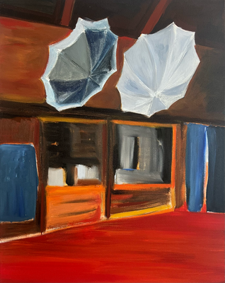 Haiku Regenschirme, Acryl auf Leinwand, 40x50 cm, 2025, verkauft