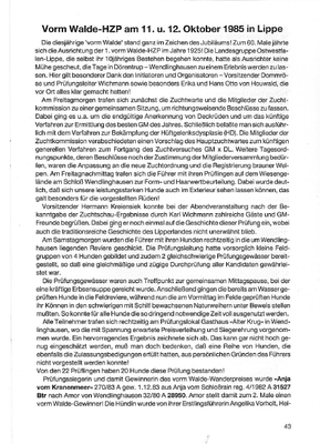 Bericht über die 39. vorm-Walde-Auslese 1985 aus dem VGM-Mitteilungsblatt Nr. 31 von Februar 1986
