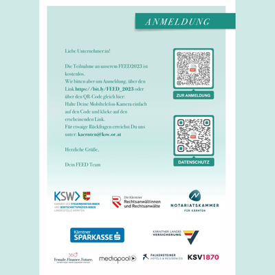 Anmeldeinfo mit QR Code für den Female Economic Empowerment Day 2023