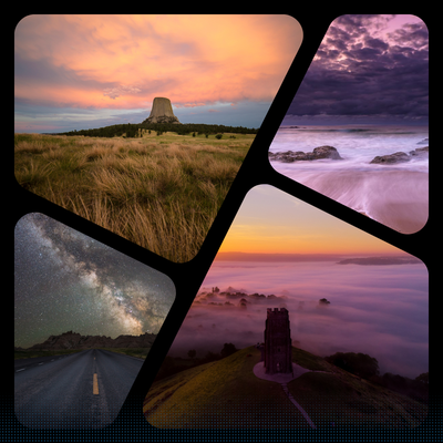 Mato Tipila, Badlands, Glastonbury Tor, beach in purple