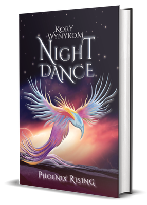 Buchcover "Night Dance: Phoenix Rising" mit aufsteigendem Phoenix vor dramtischer Gewitterkulisse