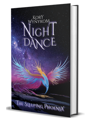 BuchcBuchcover "Night Dance: The Sleeping Phoenix“ von Kory Wynykom mit einem violett leuchtenden Phönix vor dunklem Hintergrund.