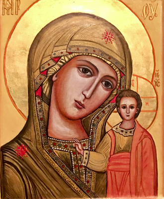 Gottesmutter von Kasan.Eitempera,Blattgold auf Holz. 26×32×3