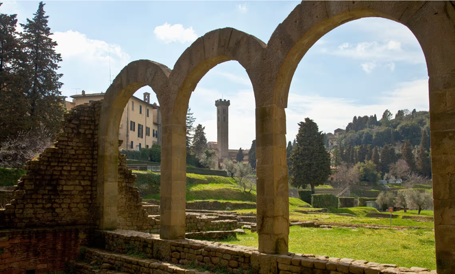 Roman baths ruins in the hilltop town of Fiesole. Atlantide Phototravel