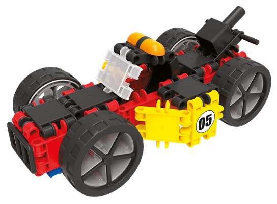 CLICS Rollerbox 25 in 1 CB803 – Bauplan-Modell: Rennwagen mit großen Reifen