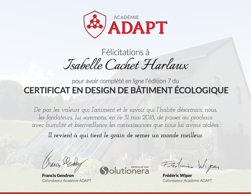 Certificat en design de bâtiment écologique 