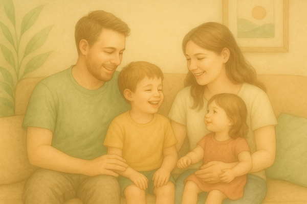 Liefdevol gezinsmoment met jonge kinderen – afgestemd op rust en verbinding