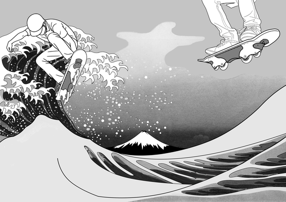 （表-A4）葛飾北斎の「神奈川沖浪裏」をモチーフにしたSK8-Boardのイメージ