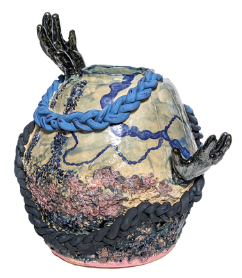 Mama, cherry blossom and wisteria, 2024, Glazed ceramic, 13.5 x 12 x 9 in (34 x 30 x 23 cm) - This work is a part of the upcoming project, 'The (Secret) Garden'.