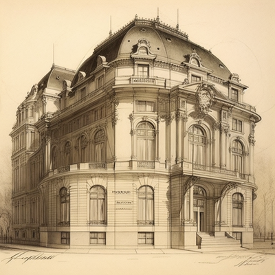 bâtiment, hausman paris, 1900, dessiné au crayon, soleil, magnifique