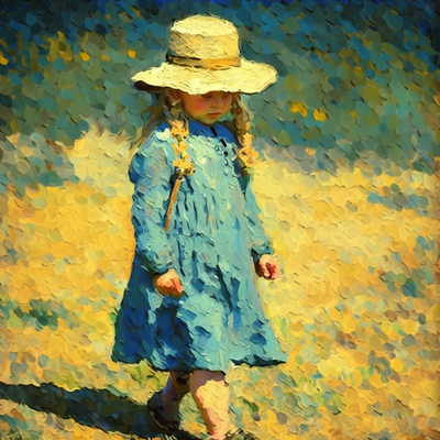 Jeune fille, corps entier, style impressionniste, par Van Gogh