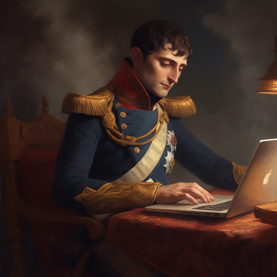 Napoléon Bonaparte utilisant un ordinateur portable