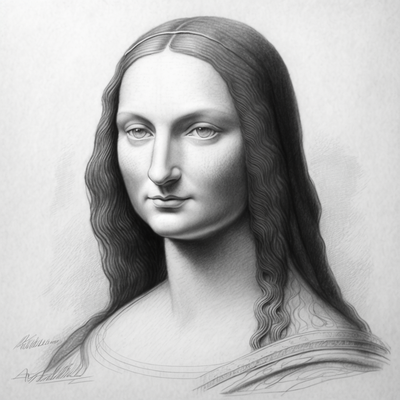 Mona Lisa, La Joconde, dessin au trait réaliste, pas de bruit, lignes nettes, illustration, fond blanc