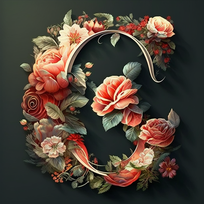 la lettre C dans un joli design, des fleurs, des roses rouges, une ligne simple, beaucoup de soleil