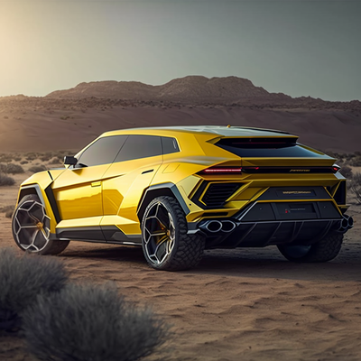 Lamborghini Urus futuriste de couleur jaune 