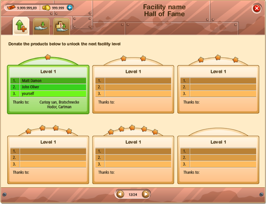 Ruhmeshalle für die fleißigsten Geber aus allen speziellen Leveln