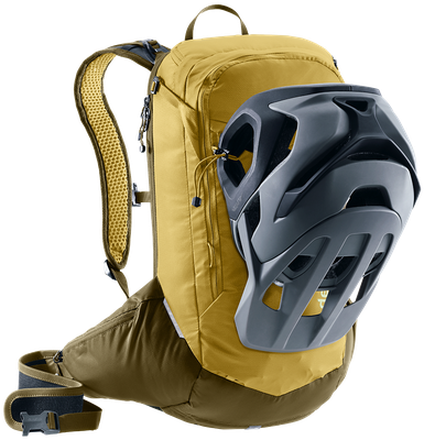deuter Attack: Mountainbike-Rucksack mit innovativem RE ZRO®-Protektor — mit Helmbefestigung © deuter