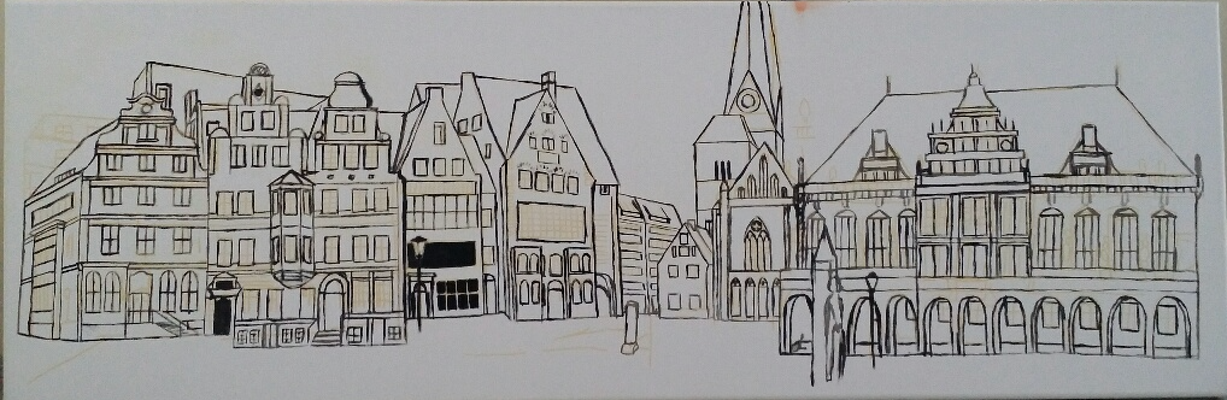 Draft with yellow marker and black oil color