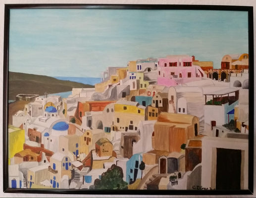 Ölbild nach einem Foto von Oia, Griechenland, 2001