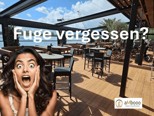 Aufgrund der hohen Formstabilität und dem geringen Quell- und Schwindverhalten unserer AMBOOO Terrassendielen ist es möglich eine Terrasse mit kaum wahrnehmbarer Fuge zu bauen. 