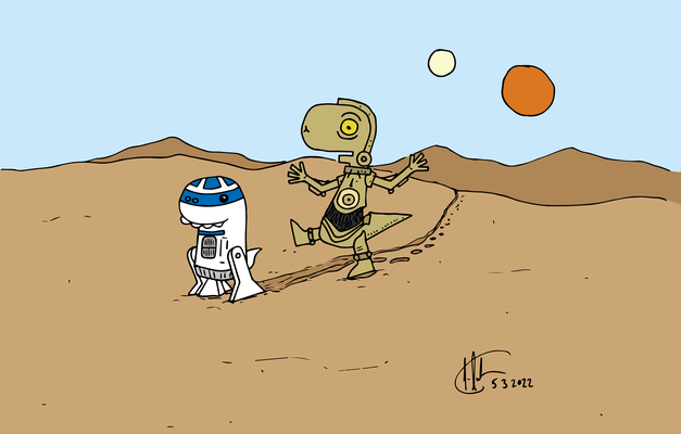 R2D2 und C3PO auf Tattoine (März 2022)