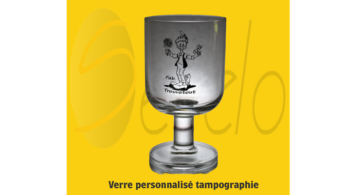 Logo sur verre, personnalisation, tampographie sur verre sans dégradation par la gravure sur verre Marquage Sebelor