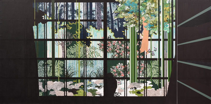 信楽の裏山,2019/900×1800mm/綿布にアクリル/2019/撮影：怡土鉄夫/この作品の購入はアートフロントギャラリーへお問い合わせください。  【A Hill at the back of house in Shigaraki,2019】900×1800mm/acrylic on cotton/2019/Photo by Tetsui Ito/price:ask ART FRONT GALLERY  