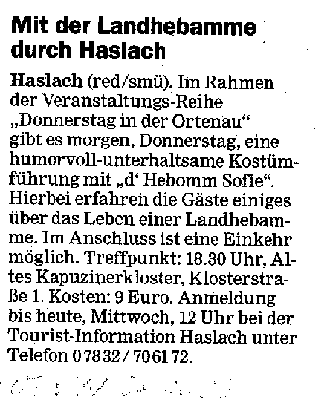 Mit der Landhebamme durch Haslach, OT 31. August 2022